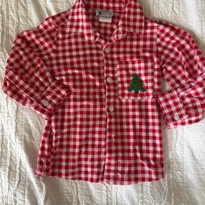 Red Checkered Kids Shirt with Tree Embroidery sweet La Rose brand size 2/3
